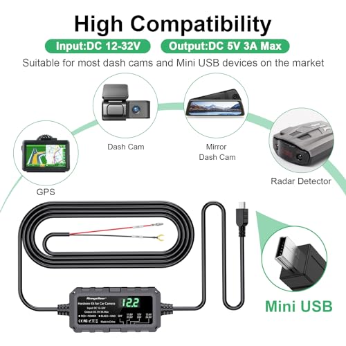 Kit de cable duro anticaídas de voltaje para dashcam Mini USB con monitoreo de coche 24h 6