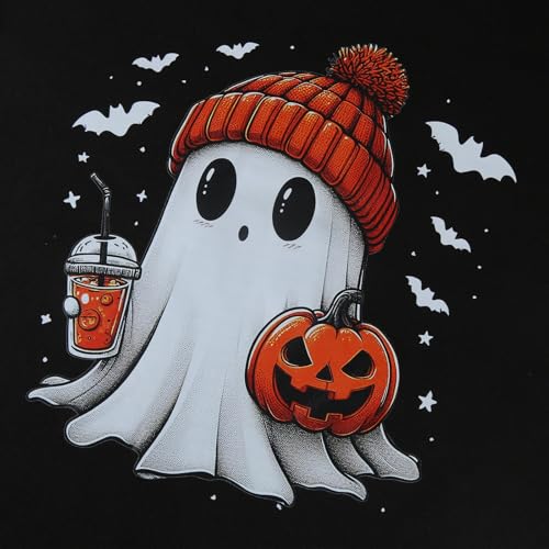ADHOWBEW Womens Halloween Sweatshirt 2025 Cute Fall Oversized Crewneck Ghost Graphic Spooky Long Sleeve Funny Pullover4