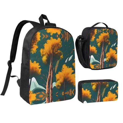 Backpack Set with Lunch Bag & Pencil Case National Parks Sunshine Trees Print Oxford Fabric Portable Useful Bag Set