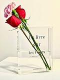 Book Vase Clear Acrylic for Flowers, Unique Flower Vases Aesthetic Room Decor Artistic for Modern Ho