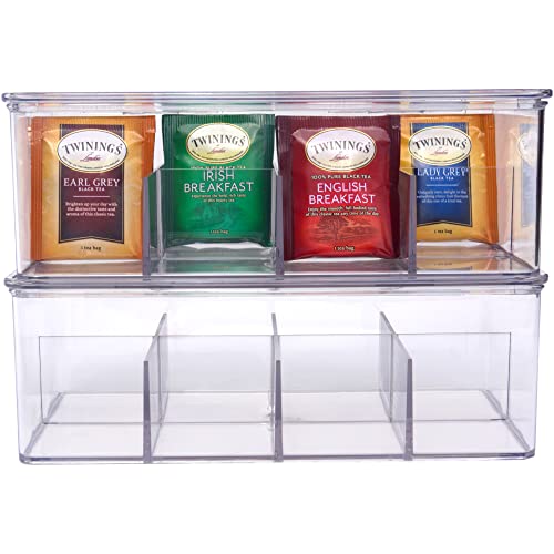 منظم أكياس الشاي من امبيريلكس – عبوة واحدة | صندوق تخزين قابل للتكديس بغطاء مفصلي لأسطح المطابخ، المخازن، والخزائن | مصنوع من بلاستيك شفاف لتنظيم أكياس الشاي