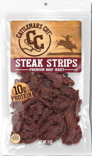 Cattleman's Cut Steak Strips Beef Jerky, Texas Style Flank Steak, Premium Marinated Steak High...
