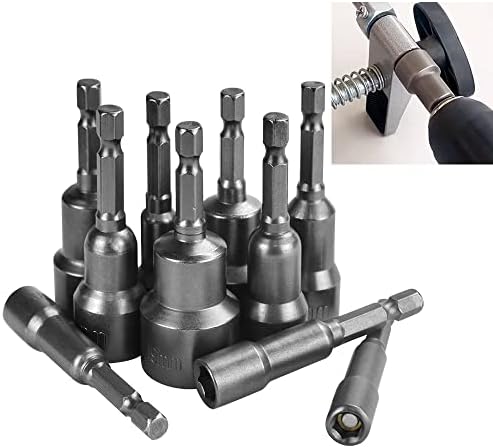 QUCUMER 10 Pcs Magnetic Nut Setter Driver Drill Bit Set 1/4" Hex Magnetic Nut Driver Socket Set Power Screwdriver Nut Driver Bit Set for Hand Drill, Electric Screwdriver, Socket Wrench Screw (6-19mm)