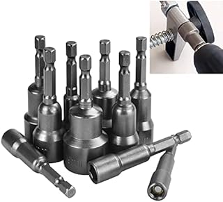 QUCUMER 10 Pcs Magnetic Nut Setter Driver Drill Bit Set 1/4" Hex Magnetic Nut Driver Socket Set Power Screwdriver Nut Driver Bit Set for Hand Drill, Electric Screwdriver, Socket Wrench Screw (6-19mm)