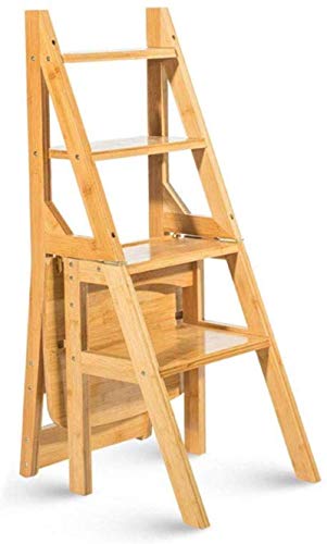 Escalera plegable de bambú ligera para cocina que elimina caídas 4