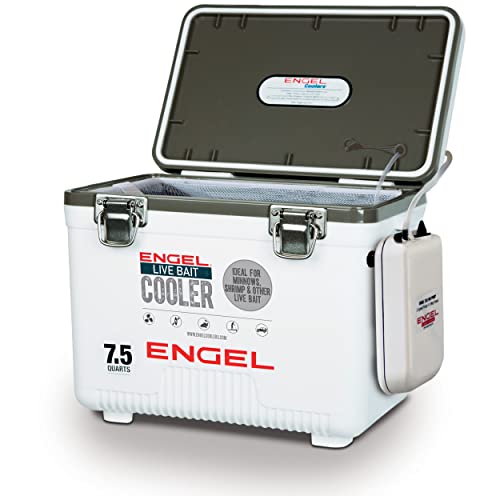 Image of Engel Live Bait Cooler Box with 2nd Gen 2-Speed Aerator Pump - Portable Fishing Station & Minnow Bucket for Shrimp & Other Live Fish with Aerator - ENGLBC-N