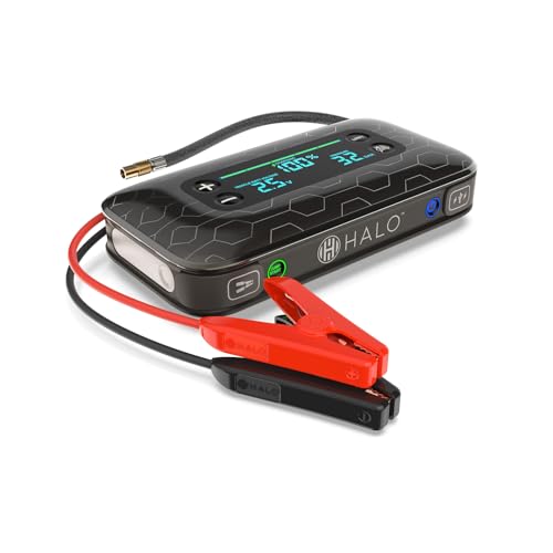 HALO Bolt Air+ 1750 Portable Car Battery Jump Starter | 130 PSI Air Compressor, 59.9Wh USB Power Bank, Large Display, Emergency Floodlight & Charger, Jumps Cars SUVs & Trucks, Inflates Tires — Black by HALO - Used condition - US$133.75
