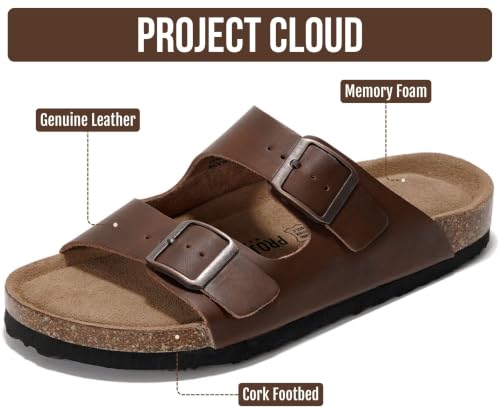 Image of Project Cloud 100% Genuine Leather Flat Sandals For Women 2026 Cork Footbed Womens Sandals with Memory Foam and arch support Vacation Essentials Slides for Women Footwear (Venita)