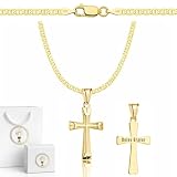 ZELYA Collana d'oro con croce/medaglione - catena a maglia panzer placcata oro 925/585 14K per ragazze e ragazzi - 45-60 cm collana per comunione con croce, collana per bambini per comunione e