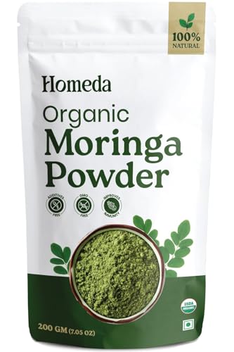 Image of Organic Moringa Powder Superfood (200g) Moringa Leaves Powder for Weight Loss, Eating & Immunity, Height, Kids - Drumstick Juice, Murungai Keerai, Pure Fresh Munagaku Leaf Organic