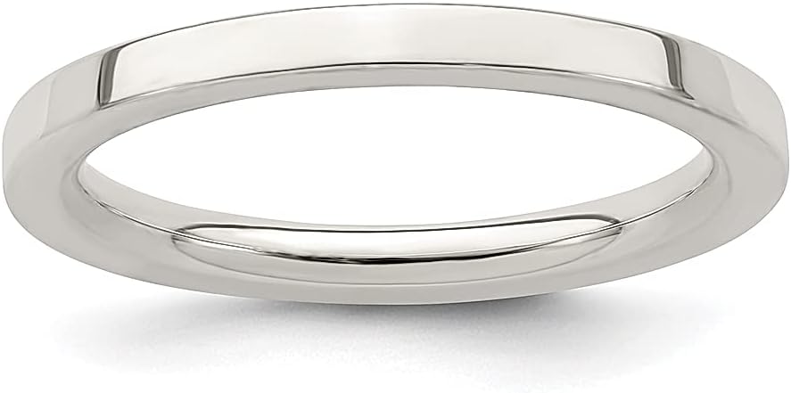 IceCarats 925 Sterling Silver Flat 2mm Slim Plain Wedding Band Ring Polished, Engravable