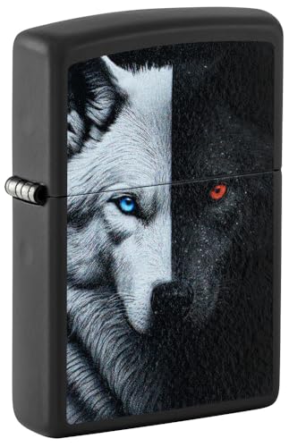 Image of Zippo Two Wolves Design Black Matte,Windproof Pocket Fuel Refillable Lighter, BIS Certified