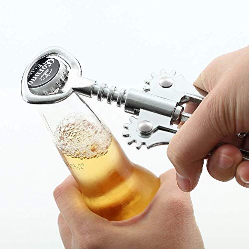 Image of 2 in 1 Wine Opener Stainless Steel Corkscrew Wine Cork Puller Bottle Beer Cap Opener for Restaurants Bar Home | 16 x 5.5 x 3.5 cm | Silver