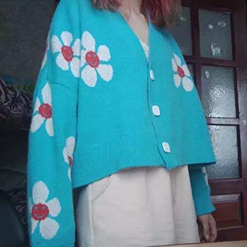 Image of Women's Long Sleeve Cardigan Sweater,Cute Y2K Top Knit Colorful Patterned V Neck Button Outwear S~XL