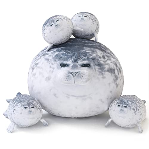 SQEQE Chubby Seal Pillow Plush with 4 Baby Seal Plushies in her Tummy Stuffed Cotton Plush Animal Toy Gift for Kids