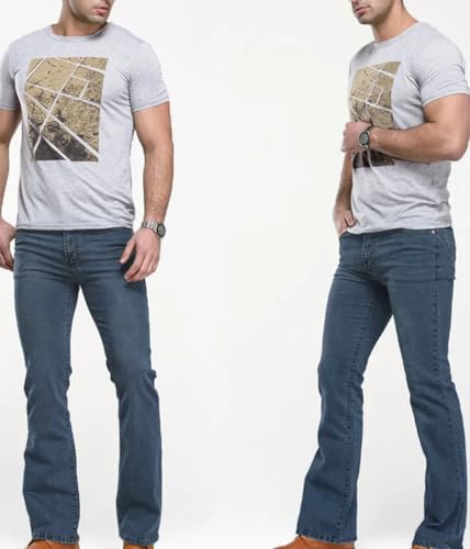 Men’S Slim Fit Bootcut Stretch Denim Pants Zipper Fly Midweight Washed Designer Classic Full Length Trousers2