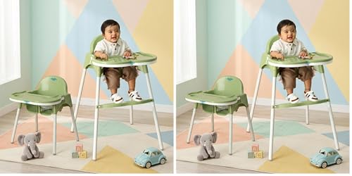 Image of Amazon Brand - Supples 3-in-1 High Chair for Babies & Kids | Supports Up to 15 Kg | Detachable & Portable | Safe for Kids Aged 6 Months to 3 Years | Green (Pack of 2)