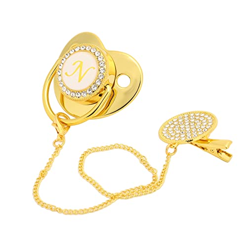 Image of Baby Pacifier,Infant Pacifier Curved Design 26 Letters Bling Baby Pacifier with Clips for 6 to 18 Months Baby (N)