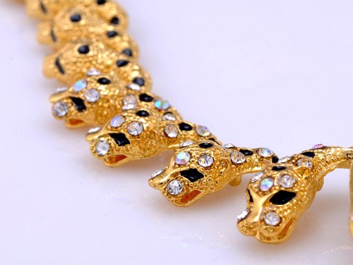 Alilang Clear Rhinestones Black Enamel Leopard Cheetah Cat Earring Necklace Set #TOP5