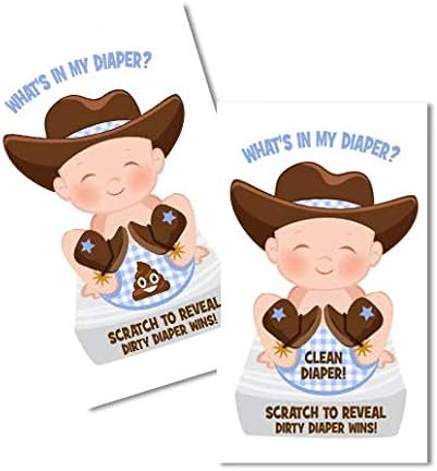 What In My Diaper Scratch Off Game | Cowboy | 24 cartas - 1 ganador | Juegos de baby shower | Decoraciones | Fiesta de pañales