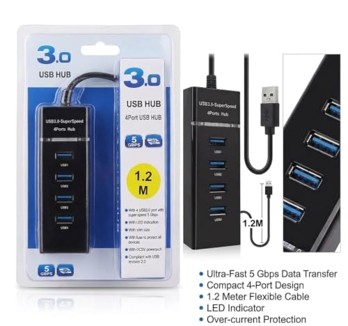 Image of USB 3.0 Hub 4 Port High Speed USB Splitter Adapter, USB Expansion Hub with 4 Data Ports, Portable Plug & Play Multi Adapter for Laptop, Computer, MacBook & Windows PC