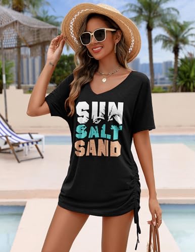 AI'MAGE Swimsuit Coverup for Women Short Sleeve Bathing Suit Cover Up T-Shirt Casual Beach Dress Drawstring Swim Cover Up2