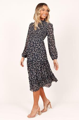Petal & Pup Women's Edwina Shirred Frill Long Sleeve Midi Dress2