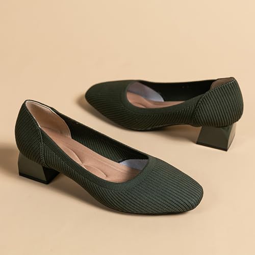 EFTCAL Women's Knit Chunky Heel Pumps Square Closed Toe Comfort Slip On Backless Low Block Heels Outdoor Casual Work Wedding Party Dress Shoes4