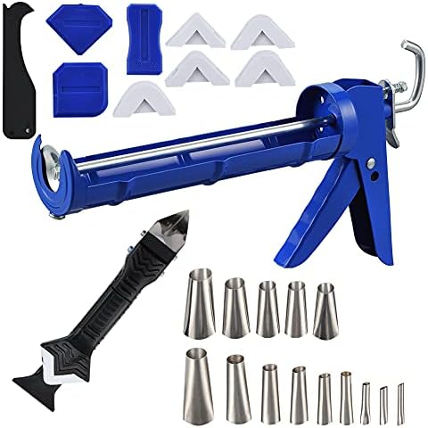 Hand Caulking Gun Sealant Gun with 3-in-1 Grout Scrapper Sealant Finishing Tools Metal Caulk Nozzle Cover