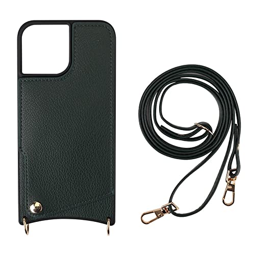 Coque iPhone 14 avec cordon et porte-carte intégré en silicone vert