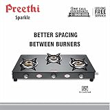 Preethi Blu Flame Sparkle Glass top 3 Burner Gas Stove, Manual Ignition, Black ( (ISI Certified), GTS 104