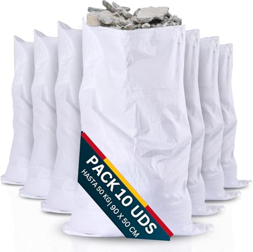 Snappy blue [10 uds] Sacos para Escombros [50x90cm] con Gomas de Anclaje Saco Yute, Saco Rafia, Saco Jardin, Saco para Escombros de Obra, Bolsas para Obras y Transporte de Materiales (10 Sacos)