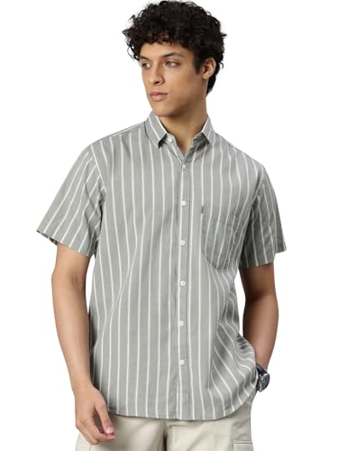 Image of Majestic Man Men's Pure Cotton Striped Half Sleeve Slim Fit Casual Shirt for Men