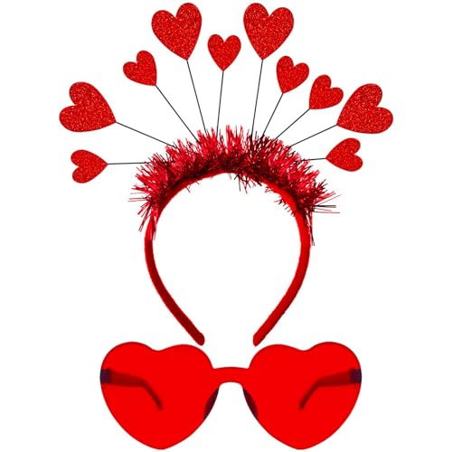 Valentines Heart Headband and Heart Sunglasses Holiday Headband Bopper Party Accessoires for Valentine's Day Halloween