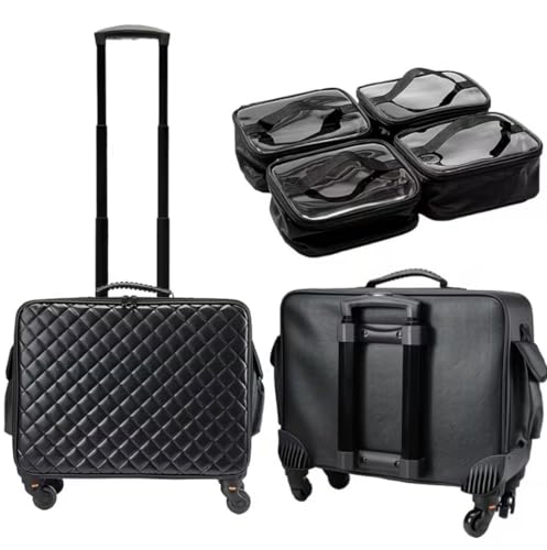 Image of Adson Multifunctional Professional Beauty Makeup Artist Rolling Cosmetic Aluminium Vanity Trolley Beauty Train case Makeup Cosmetic Trolley Hairstylist Travel Organizer (Cool Black)