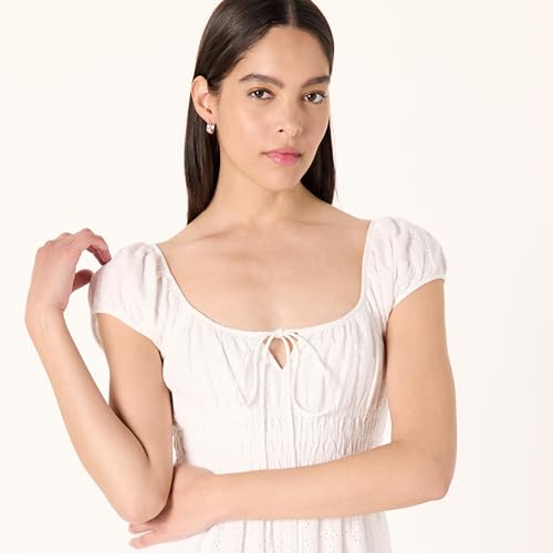 Image of The Drop Womens Melody Cap Sleeve Tie Front Cotton Dress