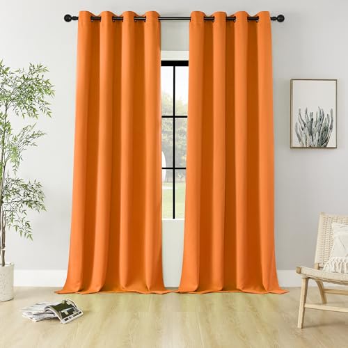 Image of HUTO 108 Inches Long Blackout Bedroom Window Curtains Drapes - Antique Copper Thermal Insulated Privacy Protect Curtains Drpaeries for Living Room, 2 Panels, 52 x 108 Inch, Sun Orange