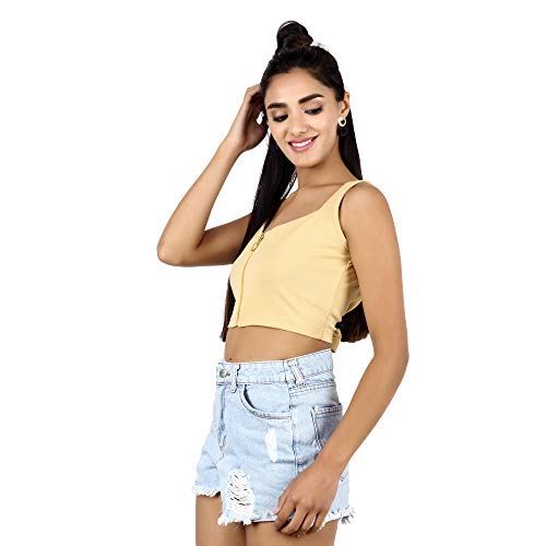Image of POPWINGS Solid Casual Sleeveless Regular-Fit Crop Tops for Women with Front Chain| Crop Tops for Women Stylish Western Summer Wear