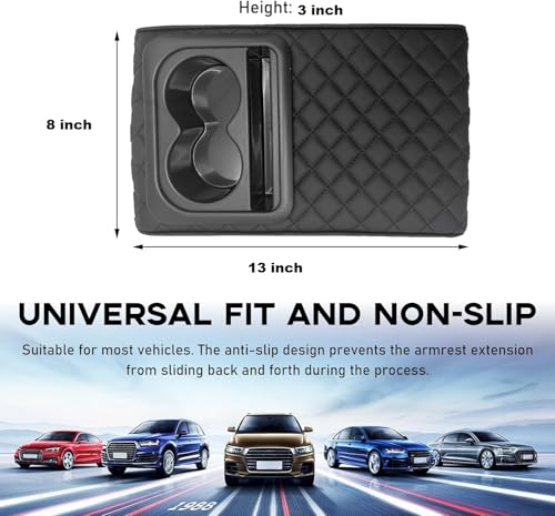 Image of Car Armrest Cushion, 5in1 Center Console Cover with 2 Cup Holders, Phone Holder, Tissue Holder, Storage Bag, Multifunctional Leather Heightened Car Armrest Cushion for Most Cars (size :13*8*3 inch)