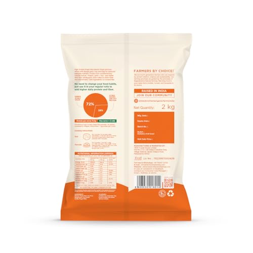 Image of Two Brothers Organic Farms - Khapli Protein Atta (2kg) | Certified Glyphosate-Free | 11g Protein & 6g Fiber Per 2 Rotis | Low GI Emmer Wheat | 2X Protein vs Regular Atta | No Additives | Slow-Milled