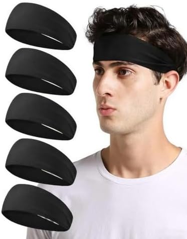 Pacote com 5 tiaras masculinas para esportes – faixas de cabeça d...