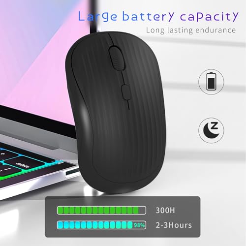 Image of ONE-UP Wireless Mouse, 2.4G + BT, Rechargeable Battery, 4-Key, DPI: 800 /1200 /1600, Silent, Type-C, USB Nano Receiver, Ergonomic, Portable, for Laptop, Chromebook, PC, Mac, Windows (Black)