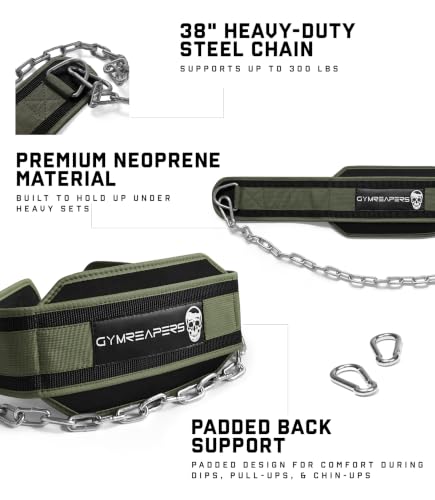 Image of Gymreapers Dip Belt With Chain For Weightlifting, Pull Ups, Dips - Heavy Duty Steel Chain For Added Weight Training