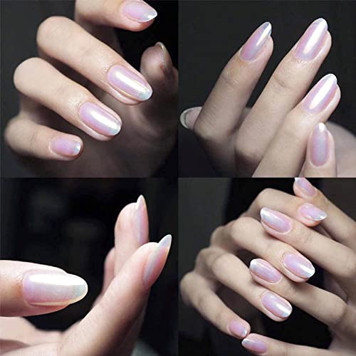 2 Boxes Pearl Chrome Nails Powder Mirror Effect Fairy Shell Nails Art Powder Holographic Aurora Iridescent Pearlescent Manicure Pigment Rainbow Nail Glitter With 6Pcs Eyeshadow Sticks Yellow/Purple #TOP3