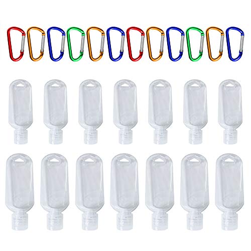 YBB 12 Pcs Travel Plastic Clear Keychain Bottles with Hooks, 50ml 30ml Portable Leakproof Refillable Squeeze Liquid Container Flip Cap for Travel, Outdoor Activities, School (2 Size)