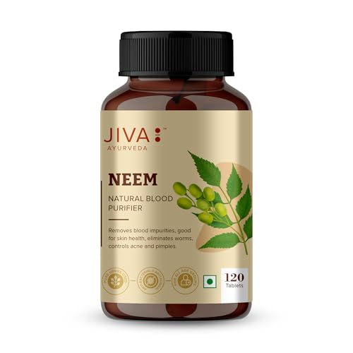 Image of Jiva Ayurvedic Neem Tablet (120 Tablets) | Blood Purifier Tablets for Skin Glow | Helps with Acne, Pimples & Skin Disorders | Natural Detox & Immunity Booster | Herbal Skin Care Supplement - Pack of 1