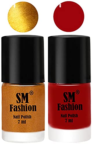 Image of Long Lasting Nail Polish | Nail Paint Combo 7 ml Each) - Set of 2 Golden-Light Red