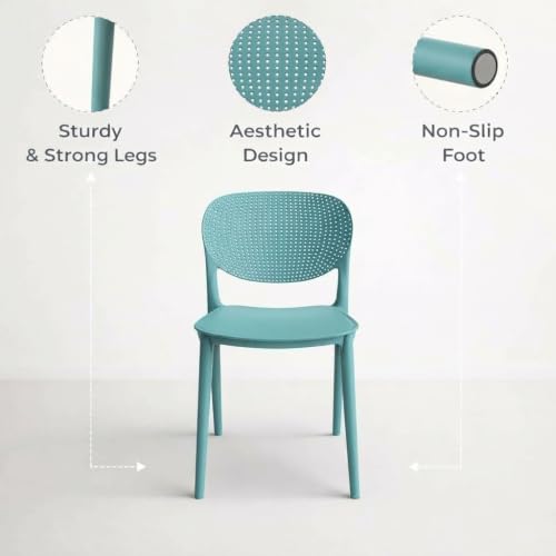 Image of INNOWIN Casper Stackable Arm Chair | Accent Chair for Living Room Home, Bedroom, Cafe and Hotels | 3- Year Warranty | Set of 2 | Plastic | Peacock Blue