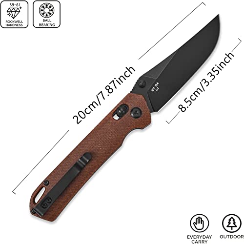 Sitivien St124 Folding Pocket Knife, D2 Steel+Micarta Handle,Ball Bearing Pivot, Axis Lock With Pocket Clip For Camping,Outdoor Edc Knife Tool-Brown #TOP1