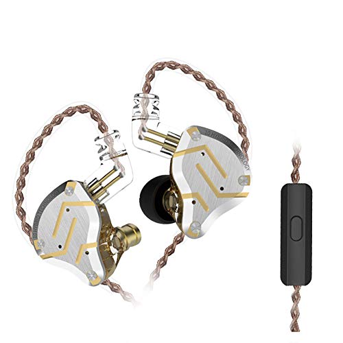 Five Driver Headphones,KZ ZS10 PRO High Fidelity Noise-Isolating Earbuds/Earphones with Detachable Cable 2Pin 0.75mm (with MIC, Glare Gold)